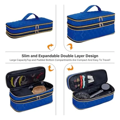 UZOL Hair Dryer Travel Carrying Case, Curling Iron Storage Bag, Slim Expandable Handheld Dual-Layer Travel Storage Bag for Dryer/Hair Tool Organizer/Style Organizer - 3