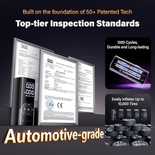 Uzonb TM-A Tire Inflator Portable Air Compressor - 12V Car Tire Air Pump Portable with Pressure Gauge - One Minute Fast Inflation, Ideal for Car, Motorcycle, Bicycle and More - 3