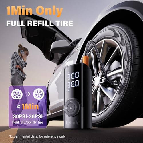 Uzonb TM-A Tire Inflator Portable Air Compressor - 12V Car Tire Air Pump Portable with Pressure Gauge - One Minute Fast Inflation, Ideal for Car, Motorcycle, Bicycle and More - 4