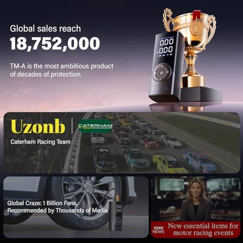 Uzonb TM-A Shinani Pompasi Portativ Havoni Kompressori - 12V Avtomobil Shinasi Havoni Pompasi, Bosim O'lchagich bilan - Bir daqiqada tez shishirish, Avtomobil, mototsikl, velosiped va boshqalar uchun ideal - 2