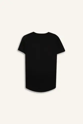 Uzoq Muscle Fit Aylana Yaka Basic Qisqa Yengli Futbolka Qora - 9