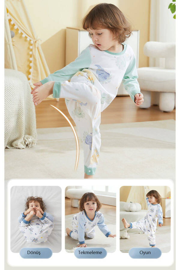 Uzoq yengli chaqaloq/bola jumpsuit-pijamasi-salopet, 100% organik paxta, to'rt fasl, 12-24 oy - 5