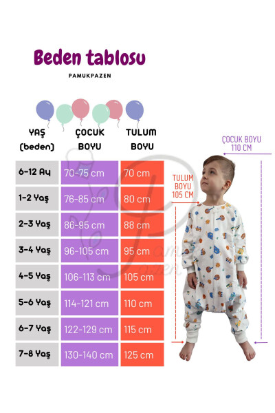 Uzoq yengli qishki chaqaloq qizlar uchun uyqu xalati 100% paxta maxsus dizayn 20-24° - 3