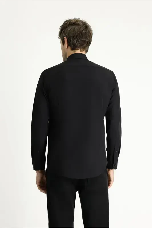 Uzoq Yengli Slim Fit Tor Yengli Klassik Paxta Ko'ylak - 4