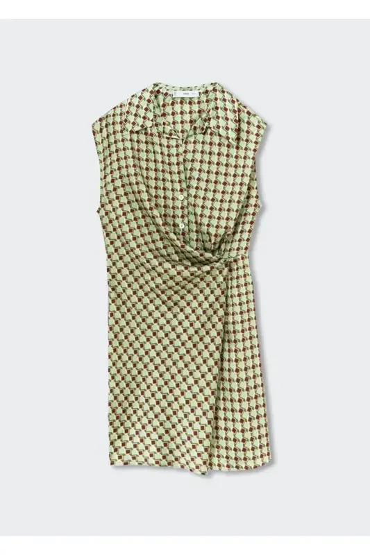 Узорное Ретро Платье-Зеленый - 3