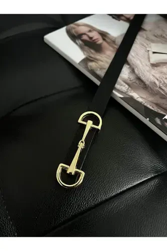 Uzun Gold Tokalı Ince Siyah Kadın Kemeri, Ceket Kemeri, Gömlek Kemeri, Elbise Kemeri-Siyah - 3