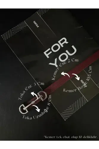 Uzun Altın Tokalı Ince Kadın Kemeri, Ceket Kemeri, Gömlek Kemeri, Elbise Kemeri-Bordo - 1