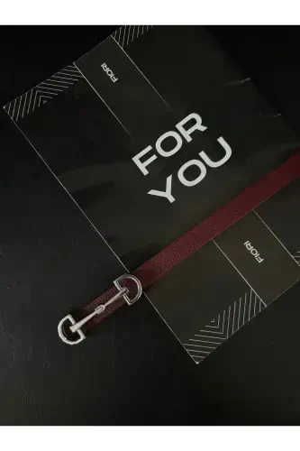 Uzun Altın Tokalı Ince Kadın Kemeri, Ceket Kemeri, Gömlek Kemeri, Elbise Kemeri-Bordo - 4