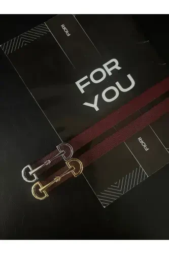 2’li Uzun Altın Tokalı Ince Kadın Kemeri, Ceket Kemeri, Gömlek Kemeri, Elbise Kemeri-Bordo - 3