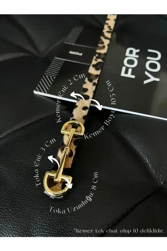 Uzun Altın Tokalı Ince Leopar Kadın Kemeri, Ceket Kemeri, Gömlek Kemeri, Elbise Kemeri-Leopar - FIORI