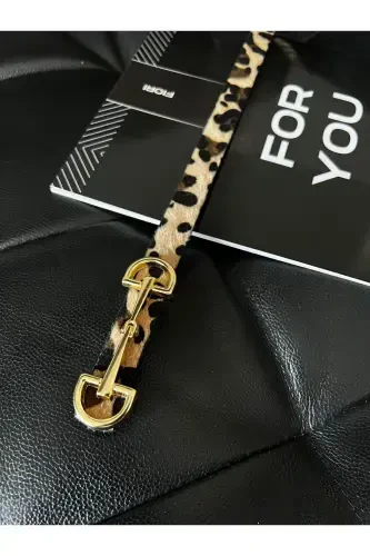 Uzun Altın Tokalı Ince Leopar Kadın Kemeri, Ceket Kemeri, Gömlek Kemeri, Elbise Kemeri-Leopar - 3