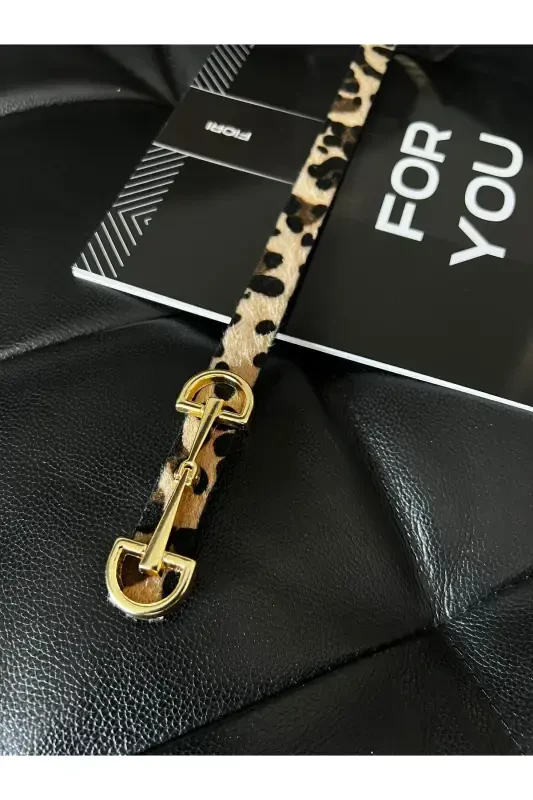 Uzun Altın Tokalı Ince Leopar Kadın Kemeri, Ceket Kemeri, Gömlek Kemeri, Elbise Kemeri-Leopar - 3