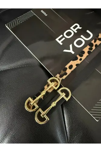 2’li Uzun Altın Tokalı Ince Leopar Kadın Kemeri, Ceket Kemeri, Gömlek Kemeri, Elbise Kemeri-Siyah - 3