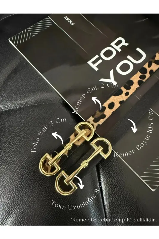 2’li Uzun Altın Tokalı Ince Leopar Kadın Kemeri, Ceket Kemeri, Gömlek Kemeri, Elbise Kemeri-Siyah - 4