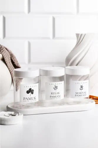 Uzun Beyaz Stantlı Şeffaf Kulak Pamuğu -pamuk - Makyaj Pamugu Etiketli Kavanoz 200ml-Şeffaf2 