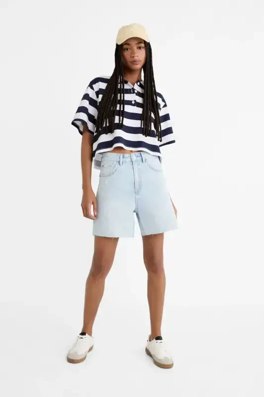 Uzun denim short-Oʻrta och koʻk denim - 2