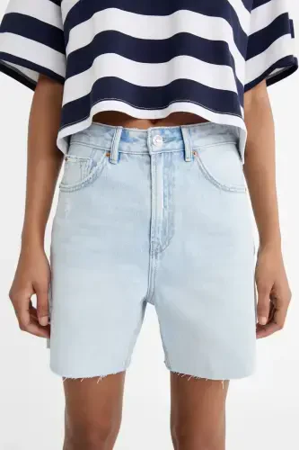 Uzun denim short-Oʻrta och koʻk denim - 4