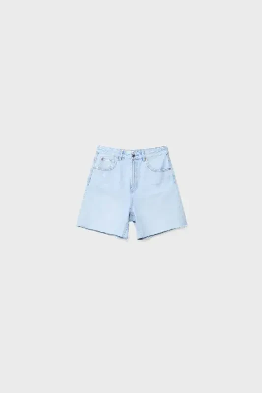 Uzun denim short-Oʻrta och koʻk denim - 5