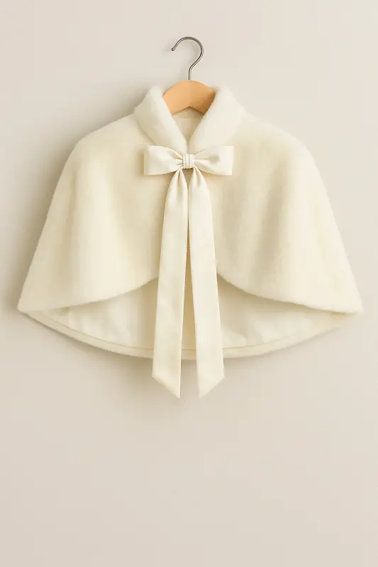 Uzun Fiyonklu Yumuşak Dokulu Kürk Etol Gelin Bolero Kırık Beyaz - 3