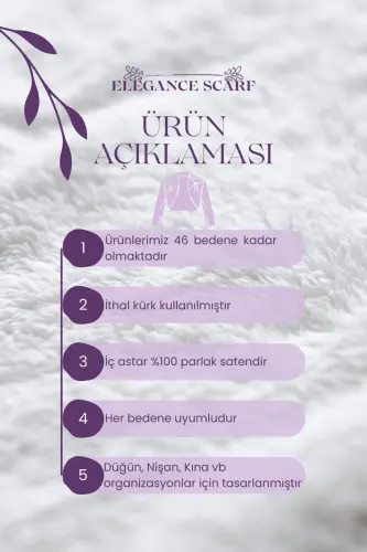 Uzun Fiyonklu Yumuşak Dokulu Kürk Etol Gelin Bolero Kırık Beyaz - 7