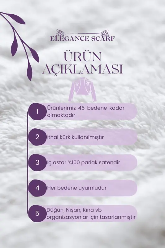 Uzun Fiyonklu Yumuşak Dokulu Kürk Etol Gelin Bolero Kırık Beyaz - Kırık Beyaz - 8