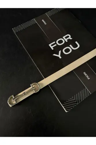 Uzun Gümüş Tokalı Ince Kadın Kemeri, Ceket Kemeri, Gömlek Kemeri, Elbise Kemeri-Bej - FIORI (1)