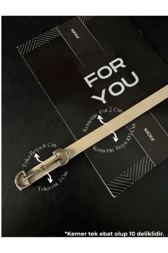 Uzun Gümüş Tokalı Ince Kadın Kemeri, Ceket Kemeri, Gömlek Kemeri, Elbise Kemeri-Bej - 1