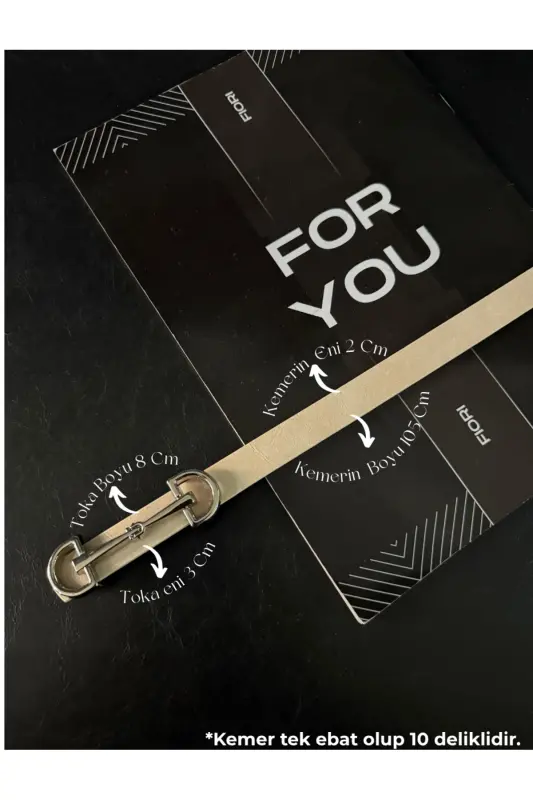 Uzun Gümüş Tokalı Ince Kadın Kemeri, Ceket Kemeri, Gömlek Kemeri, Elbise Kemeri-Bej - 1