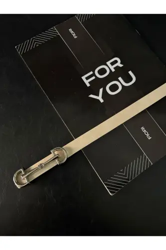 Uzun Gümüş Tokalı Ince Kadın Kemeri, Ceket Kemeri, Gömlek Kemeri, Elbise Kemeri-Bej - 3