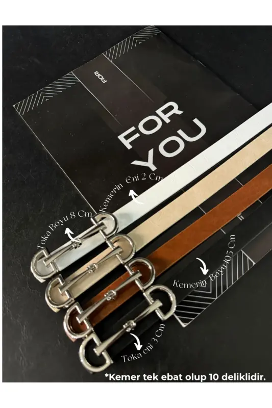 Uzun Gümüş Tokalı Ince Kadın Kemeri, Ceket Kemeri, Gömlek Kemeri, Elbise Kemeri-Karışık - FIORI