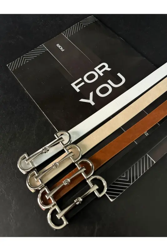 Uzun Gümüş Tokalı Ince Kadın Kemeri, Ceket Kemeri, Gömlek Kemeri, Elbise Kemeri-Karışık - 3