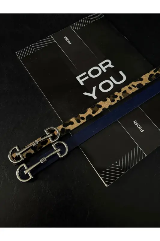 Uzun Gümüş Tokalı Ince Kadın Kemeri, Ceket Kemeri, Gömlek Kemeri, Elbise Kemeri-Lacivert - 2