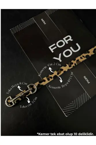 Uzun Gümüş Tokalı Ince Kadın Kemeri, Ceket Kemeri, Gömlek Kemeri, Elbise Kemeri-Leopar 