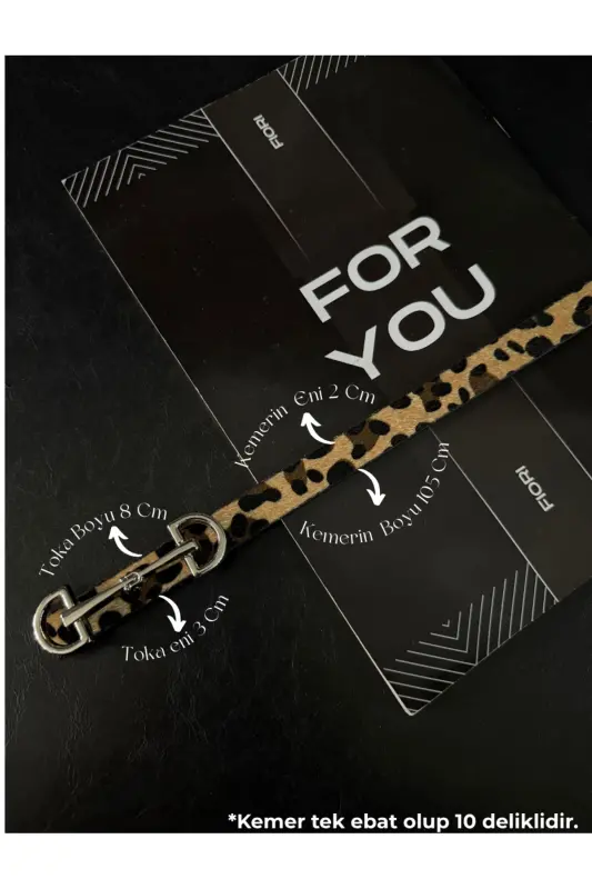 Uzun Gümüş Tokalı Ince Kadın Kemeri, Ceket Kemeri, Gömlek Kemeri, Elbise Kemeri-Leopar - 1