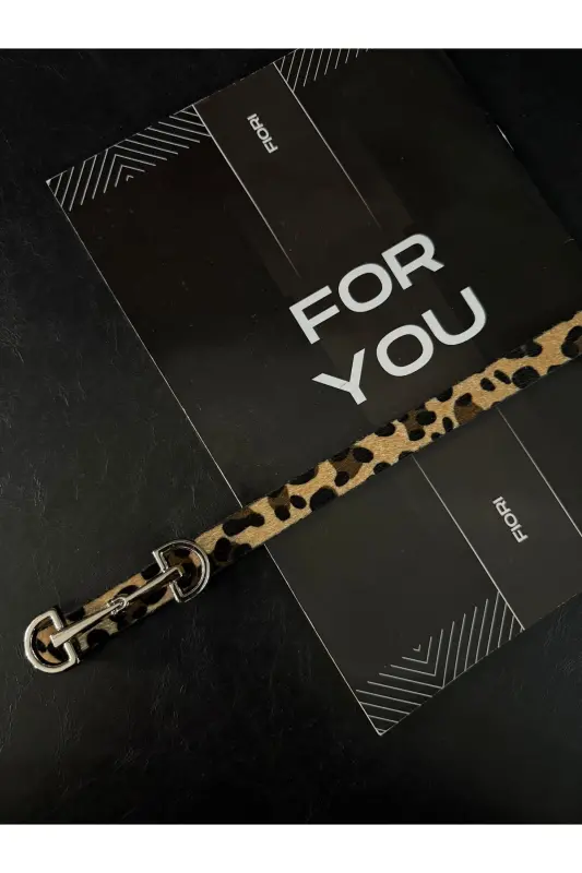 Uzun Gümüş Tokalı Ince Kadın Kemeri, Ceket Kemeri, Gömlek Kemeri, Elbise Kemeri-Leopar - 4