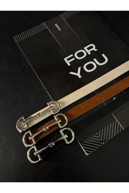 Uzun Gümüş Tokalı Ince Kadın Kemeri, Ceket Kemeri, Gömlek Kemeri, Elbise Kemeri-Siyah - 3