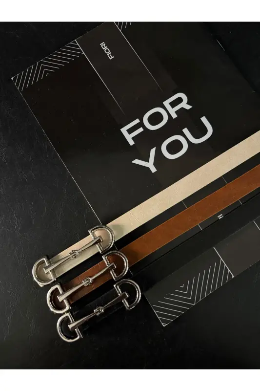 Uzun Gümüş Tokalı Ince Kadın Kemeri, Ceket Kemeri, Gömlek Kemeri, Elbise Kemeri-Siyah - 4