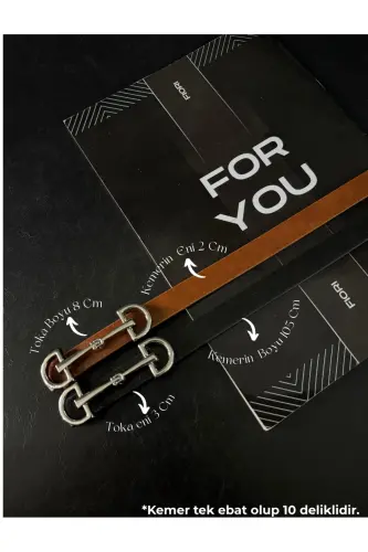 Uzun Gümüş Tokalı Ince Kadın Kemeri, Ceket Kemeri, Gömlek Kemeri, Elbise Kemeri-Siyah - 1