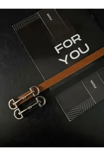 Uzun Gümüş Tokalı Ince Kadın Kemeri, Ceket Kemeri, Gömlek Kemeri, Elbise Kemeri-Siyah - 4