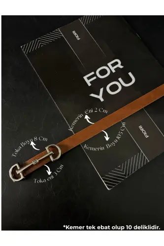 Uzun Gümüş Tokalı Ince Kadın Kemeri, Ceket Kemeri, Gömlek Kemeri, Elbise Kemeri-Taba 