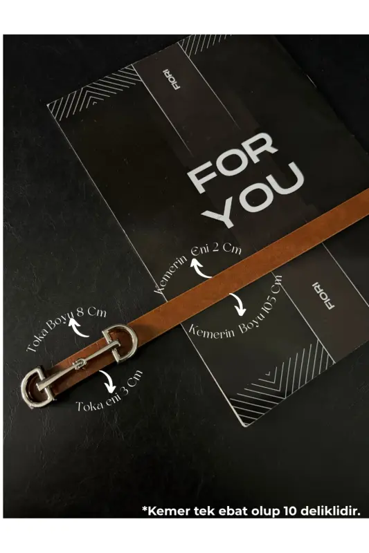 Uzun Gümüş Tokalı Ince Kadın Kemeri, Ceket Kemeri, Gömlek Kemeri, Elbise Kemeri-Taba - FIORI