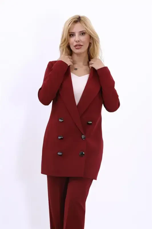 Uzun Klasik Blazer Ceket-Bordo-Bordo - 1