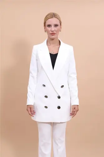 Uzun Klassik Blazer Ko'ylagi - Ekru 