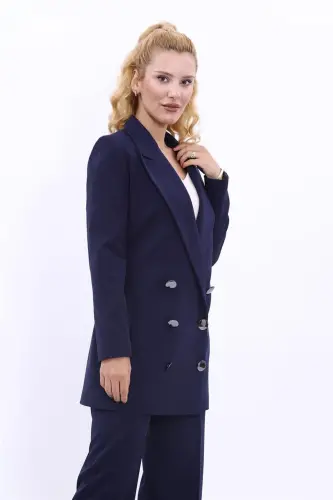 Uzun klassik Blazer Pidjak-to‘q ko‘k-to‘q ko‘k - 4