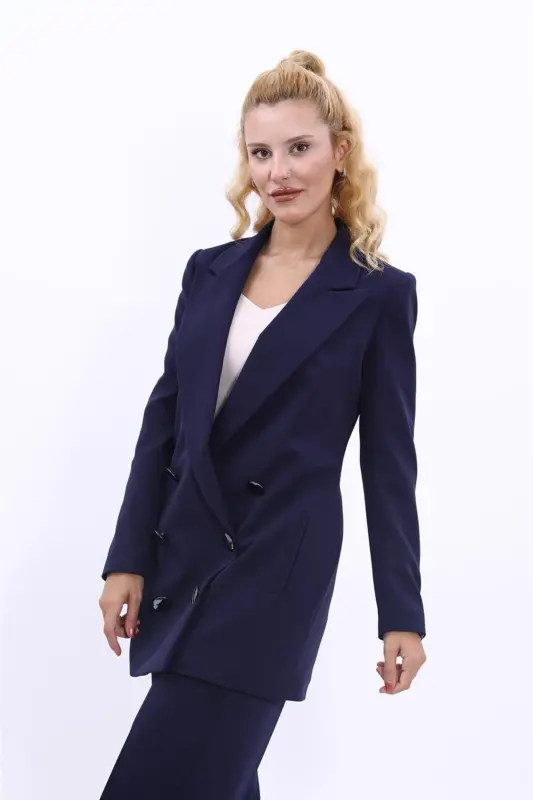 Uzun klassik Blazer Pidjak-to‘q ko‘k-to‘q ko‘k - 2