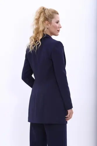 Uzun klassik Blazer Pidjak-to‘q ko‘k-to‘q ko‘k - 3