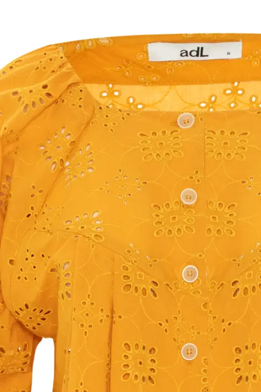 Uzun Kol Düğmeli Vual Lace Gömlek-Sarı - 7