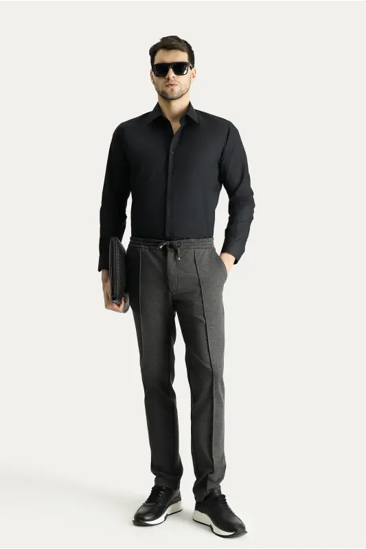 Uzun Kol Slim Fit Non Iron Ütü Gerektirmeyen Pamuklu Klasik Gömlek - Siyah - 2