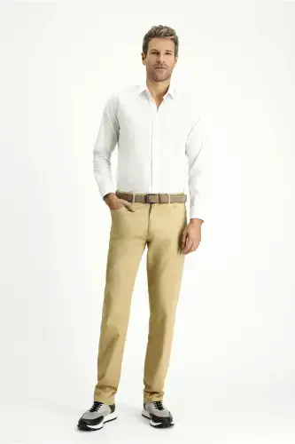 Uzun Kol Slim Fit Dar Kesim Non Iron Ütü Gerektirmeyen Pamuklu Gömlek-Beyaz - 3