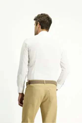 Uzun Kol Slim Fit Dar Kesim Non Iron Ütü Gerektirmeyen Pamuklu Gömlek-Beyaz - 5